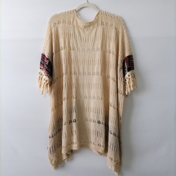 Unbranded Womens Beige Fringe Fair Isle Open Front Cardigan One Size - Picture 4 of 5